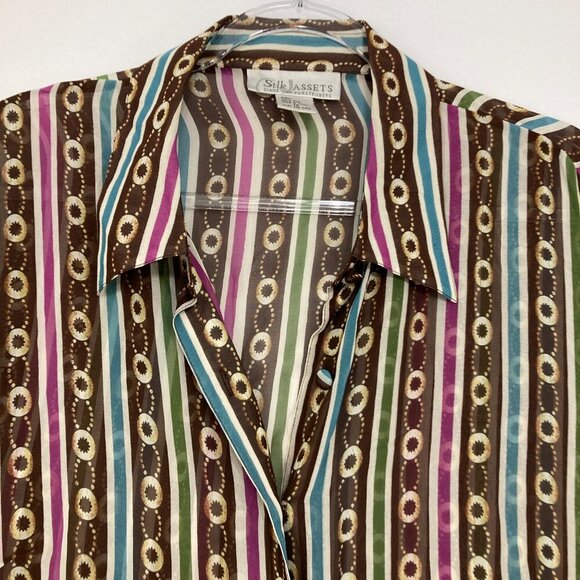 Silk Assets Diane Von Furstenberg 1X Artsy Colorful Retro Pure Silk Button Down - Picture 3 of 12